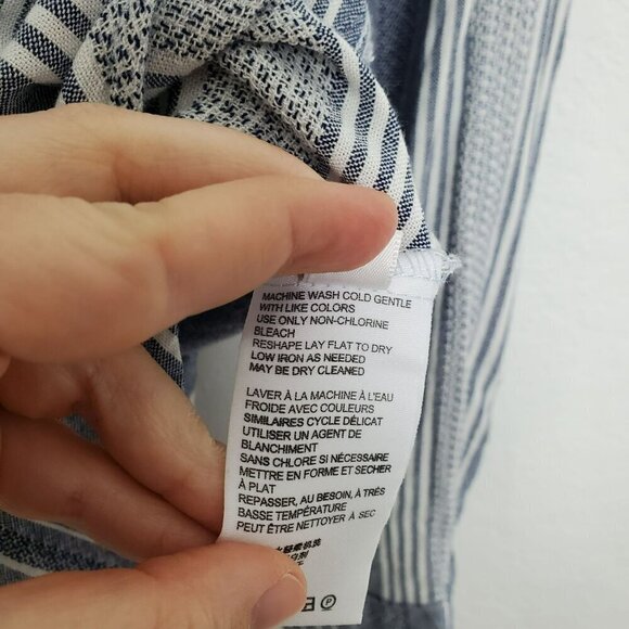 Anthropologie Maeve Womens Button Front Shirt Size L Striped Blue White Pocket - Picture 4 of 8